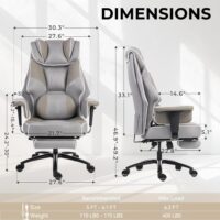 Dowinx Big and Tall Office Chair with Massage Lumbar Support,Executive Office Chair with Wide Thick Seat Cushion and Adjustable Armrest,Mesh Computer Gaming Chairs with Footrest (Grey) - Image 2