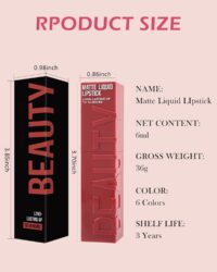 Matte Liquid Lipstick for Women,1Pcs Highly Pigmented Color Lip Stain Tint,Super Velvet Matte Lip Gloss,Up to 16H Wear Lipstain,Long Lasting Waterproof Lipgloss,Non-Stick Cup Lip Makeup-05# Ruby Red - Image 2
