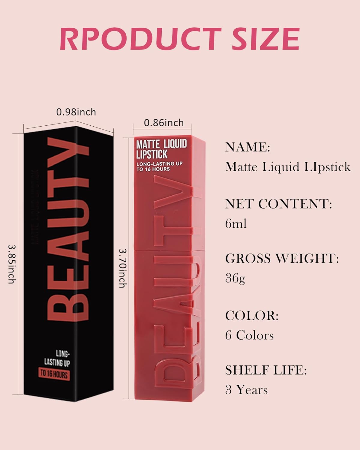 Matte Liquid Lipstick for Women,1Pcs Highly Pigmented Color Lip Stain Tint,Super Velvet Matte Lip Gloss,Up to 16H Wear Lipstain,Long Lasting Waterproof Lipgloss,Non-Stick Cup Lip Makeup-05# Ruby Red - Image 2