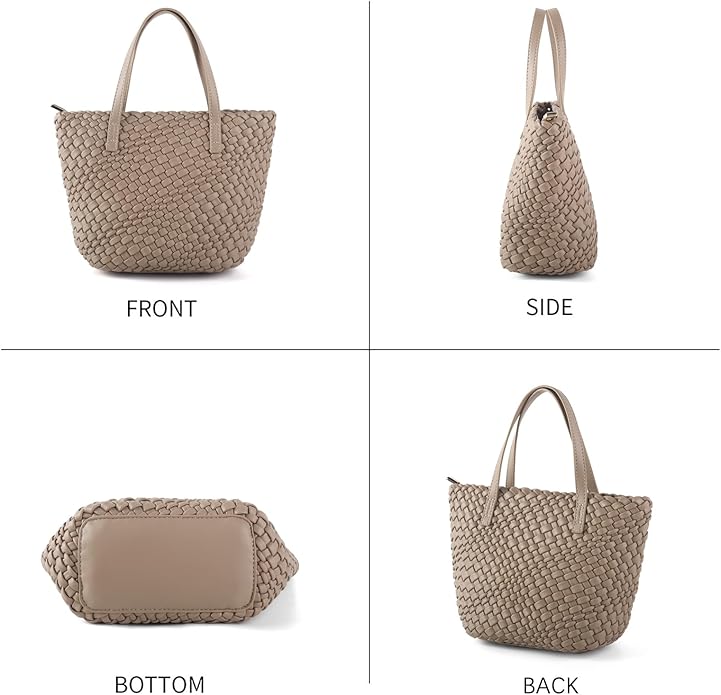 Woven Bags for Women Tote Hobo Shoulder Crossbody Bags PU Leather Handwoven Purse Summer Beach Travel Handbag (Khaki) - Image 5
