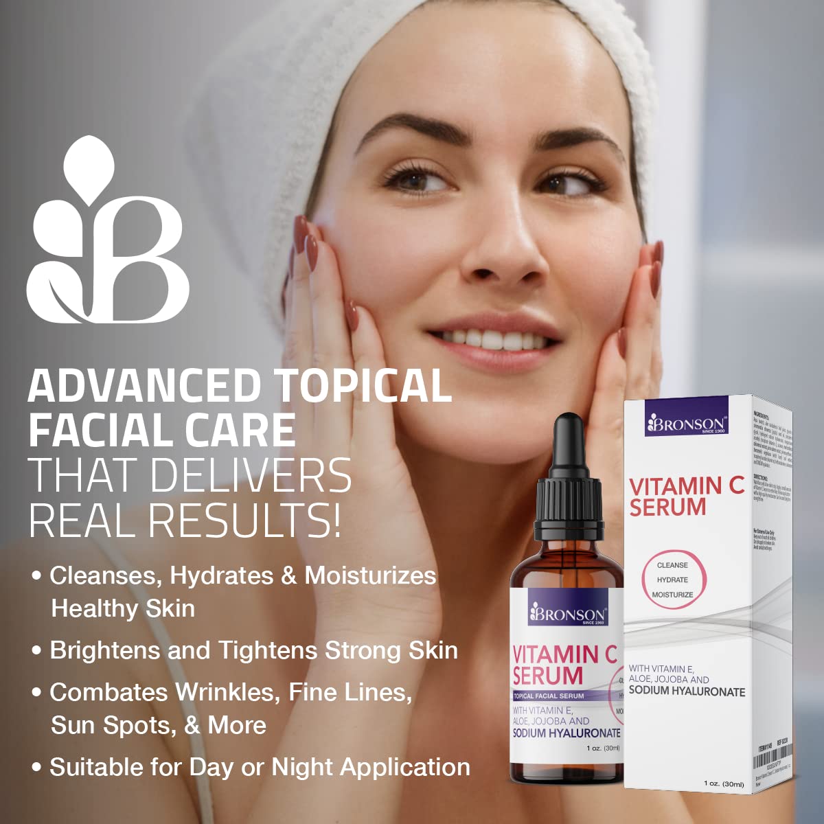Bronson Vitamin C Serum for Face, Anti Aging Facial Serum with Premium Hyaluronic Acid, Vitamin E, Aloe & Jojoba, Hydrating & Brightening Serum for Dark Spots, Fine Lines and Wrinkles 1 oz. - Image 3