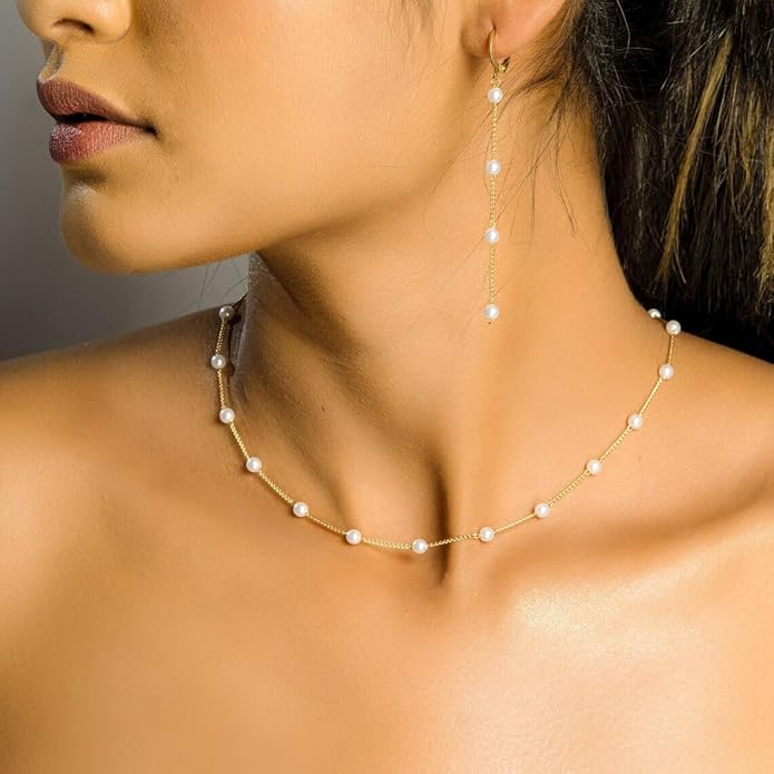 Pearl Necklaces for Women,18K Gold Plated Dainty Single Pearl Pendant Necklace Simple Pearl Choker Necklaces for Women Handmade Pearl Jewelry Bridesmaid Gifts - Image 2