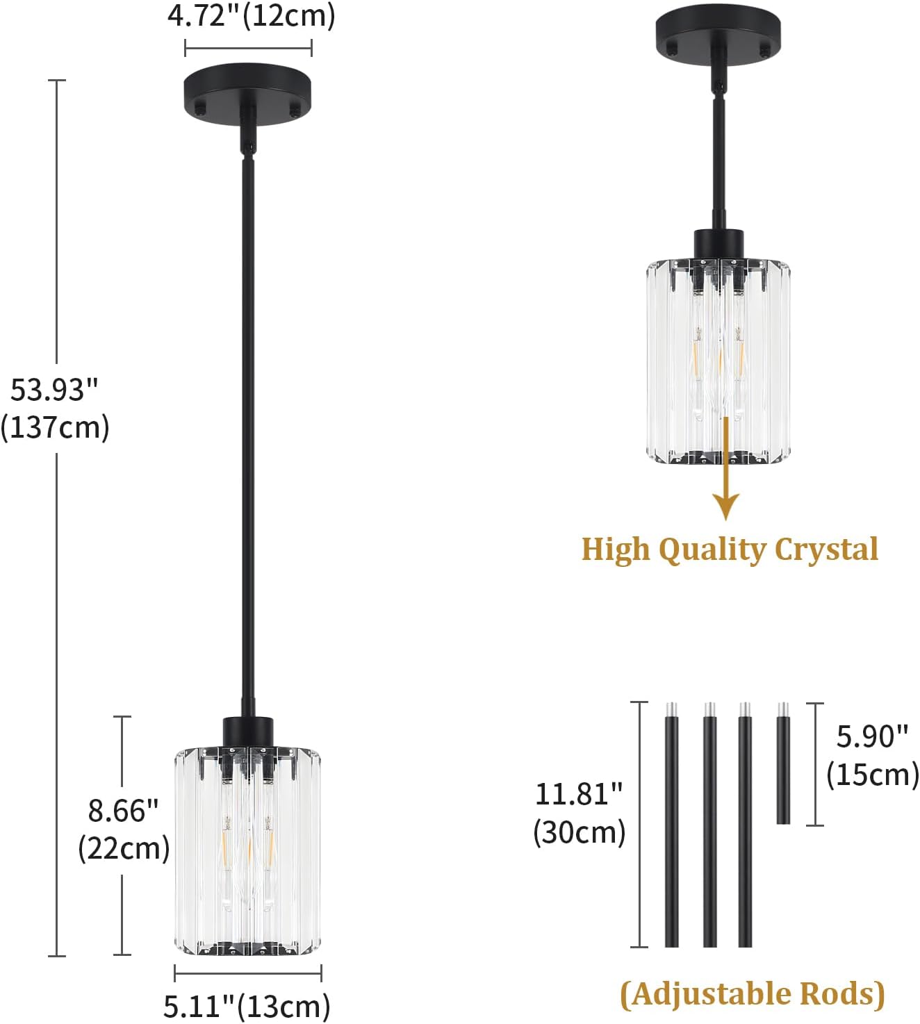 ZSMIHDOH 3 Pack Black Pendant Light, Modern Crystal Pendant Lights Kitchen Island Lighting, Hanging Light Fixtures Mini Chandelier Pendant Lights for Island... - Image 4