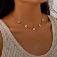 Dainty Pearl Necklace for Women,14K Gold Plated Pearl Choker Daisy Pearl Necklaces Simple White Pearl Necklace for Wedding Prom Bridal Jewelry Gift - Image 4