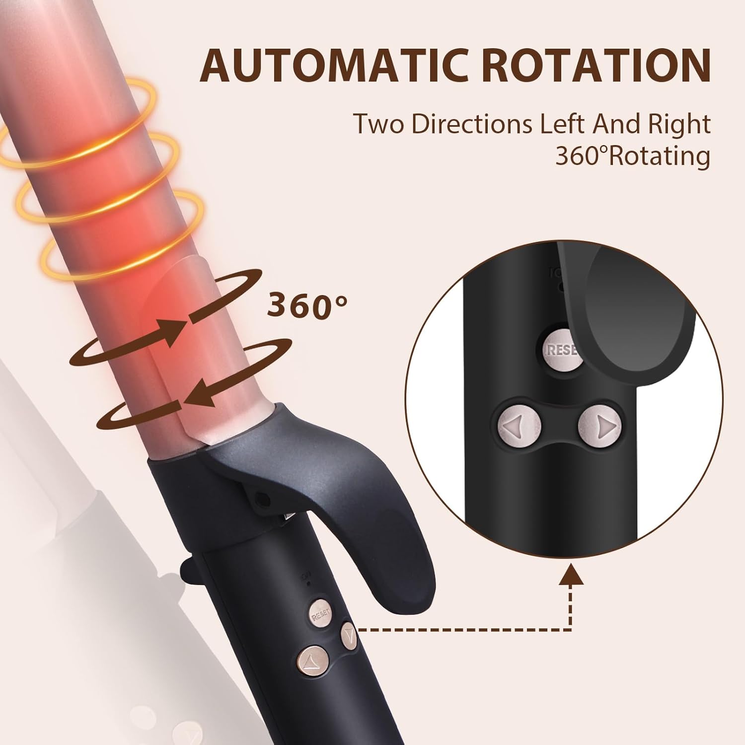 MQUPIN Rotating Curling Iron 1 inch Professional Automatic Wave Hair Curling Wand for Women, Dual Ceramic Voltage Fast Heating Hair Curlers for Long/Middle/Short All Hair (1 INCH, Rose Gold) - Image 7