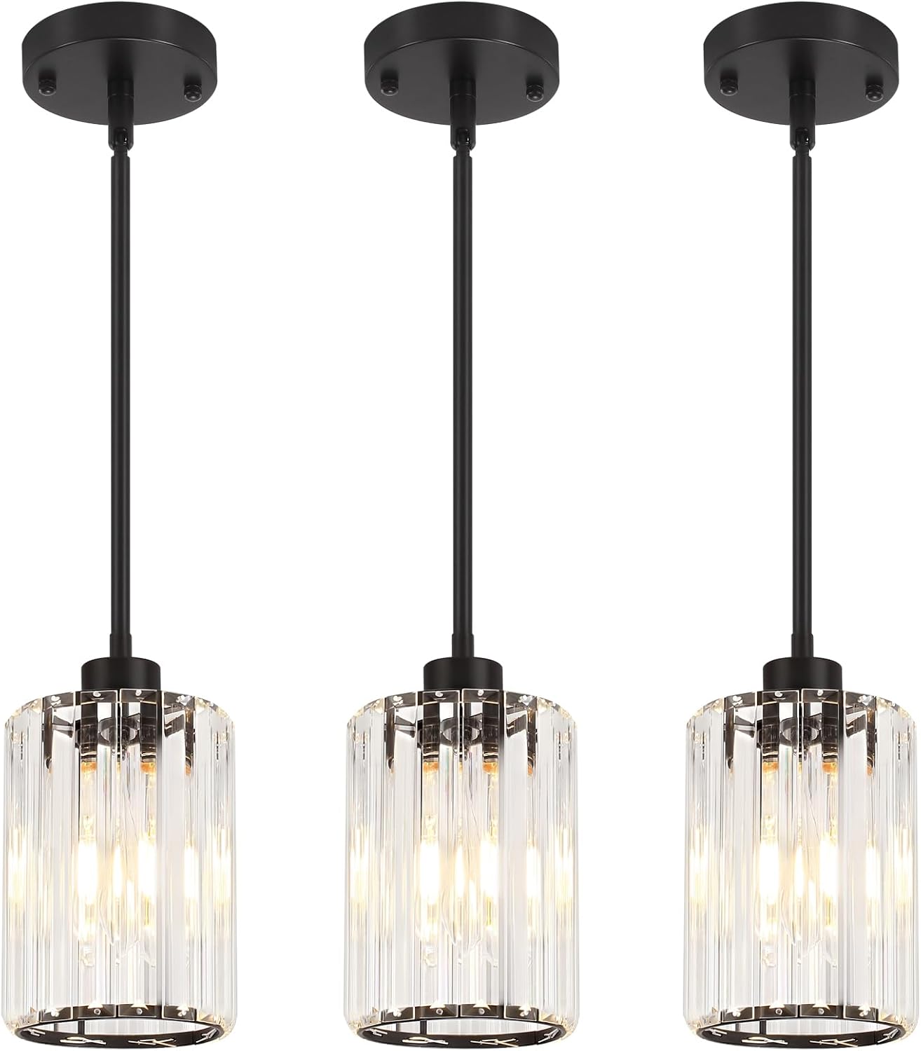 ZSMIHDOH 3 Pack Black Pendant Light, Modern Crystal Pendant Lights Kitchen Island Lighting, Hanging Light Fixtures Mini Chandelier Pendant Lights for Island... - Image 3