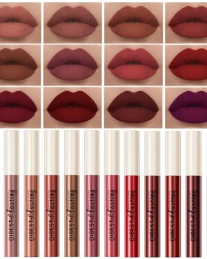 QiBest 12Pcs Matte Liquid Lipstick Set for Girls & Women, 24 Hours Long Lasting Waterproof Nude & Dark Red Lip Gloss Makeup Gift Kits, Velvet Non-Stick Cup Mate Duracion 24 Horas Originales Lip Stains