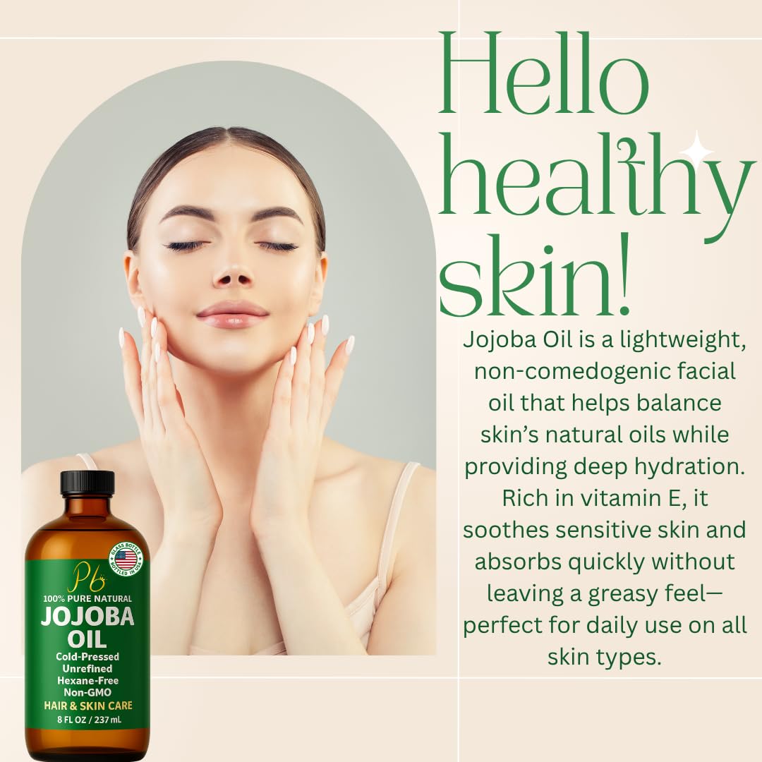 Jojoba Oil – 8 fl oz Glass Bottle – Cold-Pressed, Unrefined & Hexane-Free Jojoba Oil for Hair, Skin & Face – Natural Moisturizer & Lightweight Carrier Oil for Essential Oils, Scalp Care & Massage - Image 4