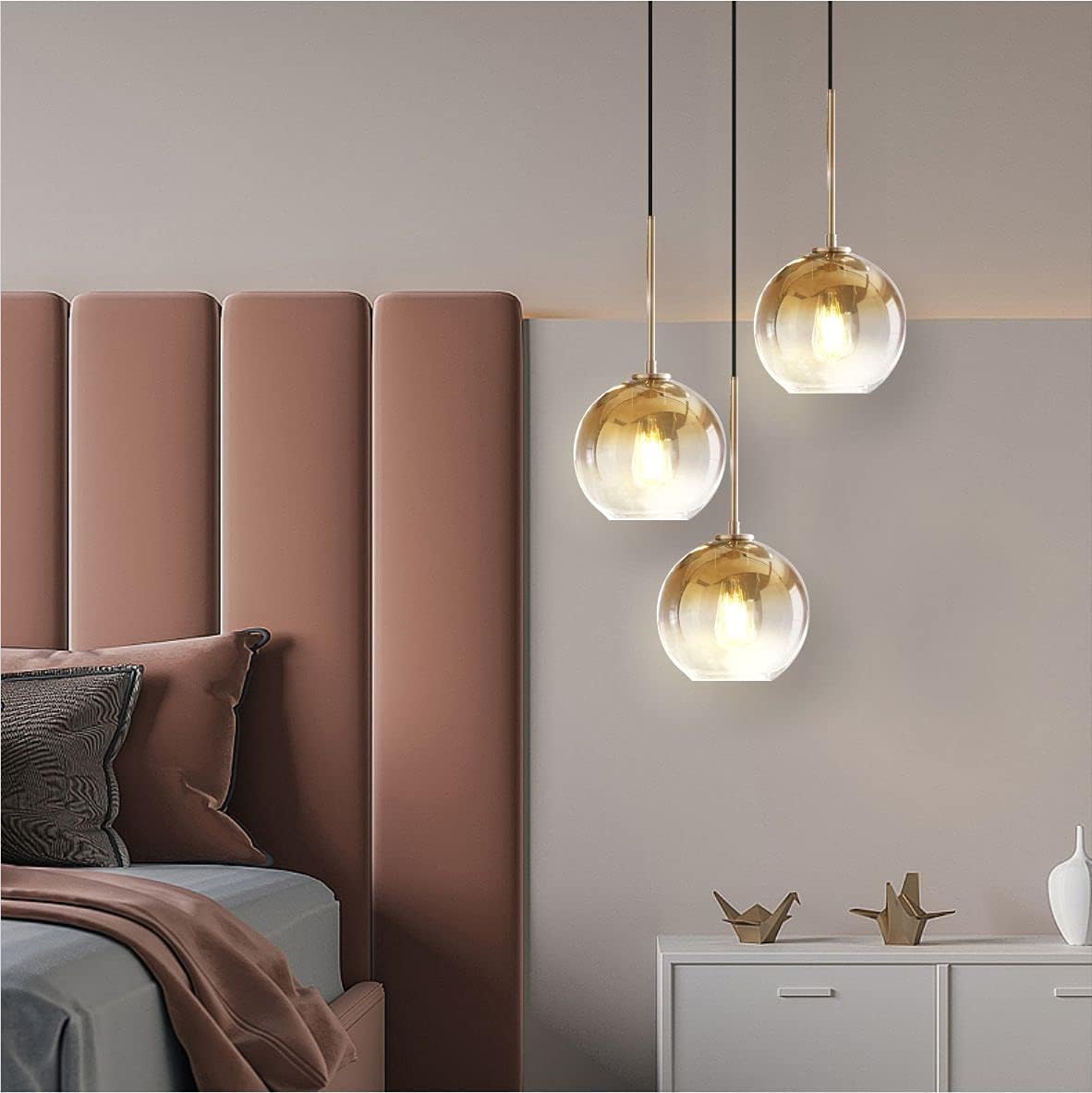 KCO Lighting 3 Light Globe Cluster Pendant Light Modern Glass Cluster Chandelier Gold Glass Pendant Light Fixture Mid Century Dining Room Chandelier Multi Pendant Light Fixture - Image 3