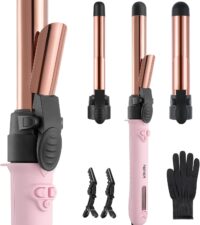 ABNER Rotating Curling Iron Set, Automatic Curling Wand for Long Hair, Easy to Use Hair Curler Get Effortless Beach Waves, 3 Sizes Ceramic Barrel 0.75" 1" 1.25" to 430°F with Home Button, Dual Voltage