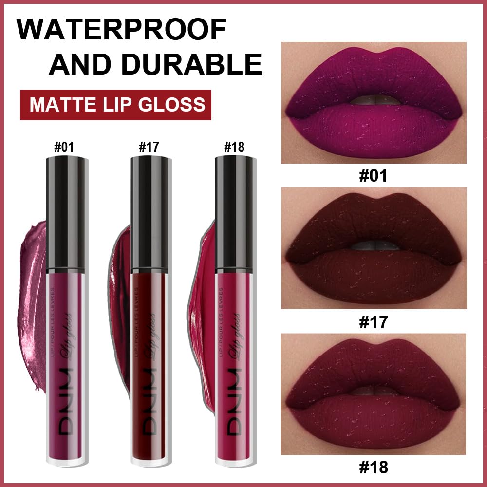 evpct 3Pcs Dark Red Purple Plum Matte Liquid Lipstick Sets for Women Matte Lip Stain Long Lasting Waterproof, Burgundy Blood Blue Red lipstick, Black Cherry Maroon Gothic 24 Hours Magic Lipsticks - Image 6