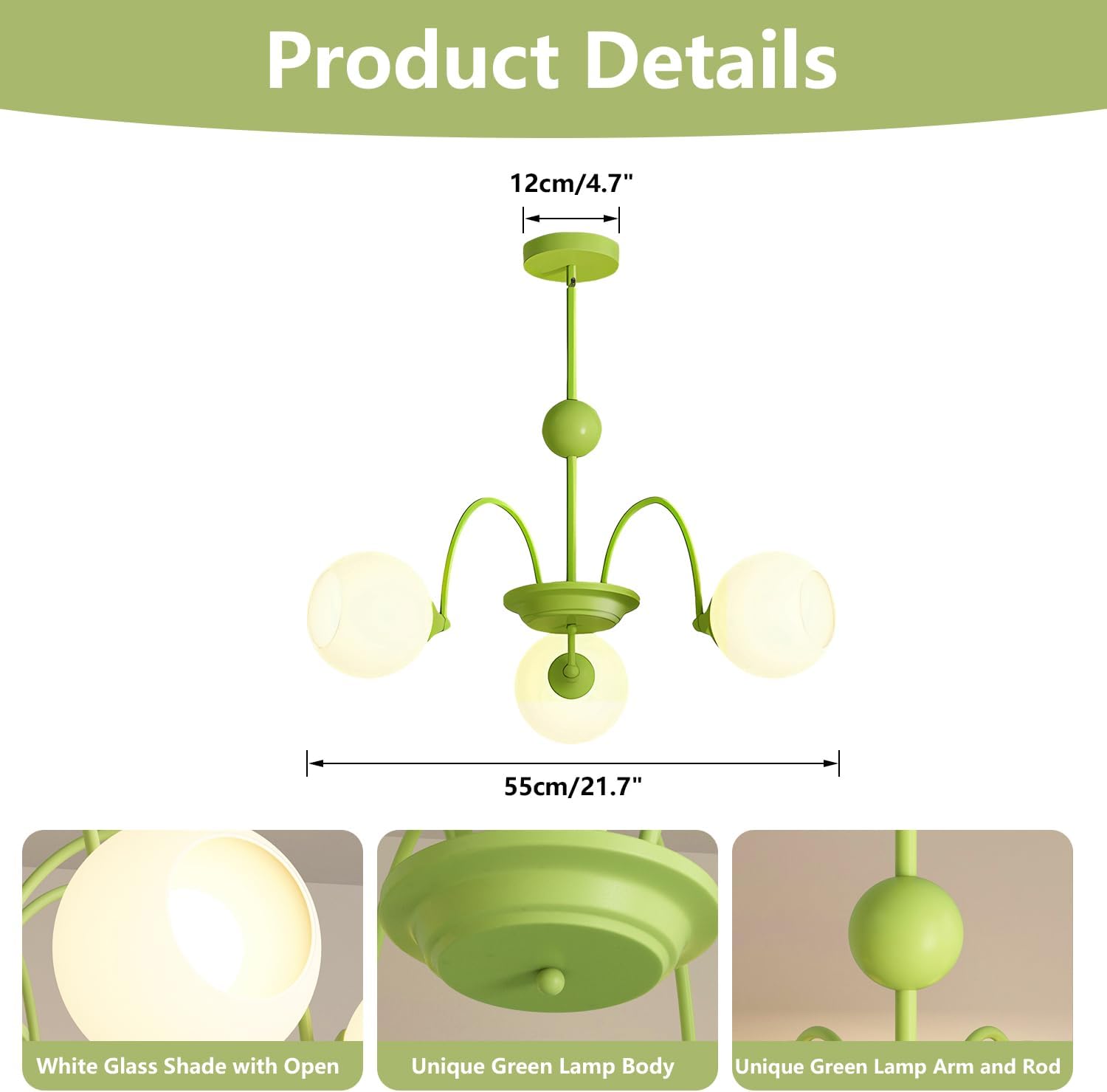 KCO Lighting Mid Century Modern 3-Light Sputnik Chandelier Milk Glass Globe Pendant Light Fixture Nordic Green Chandelier Vintage Flush Mount Ceiling Light for Kitchen Dining Room - Image 4