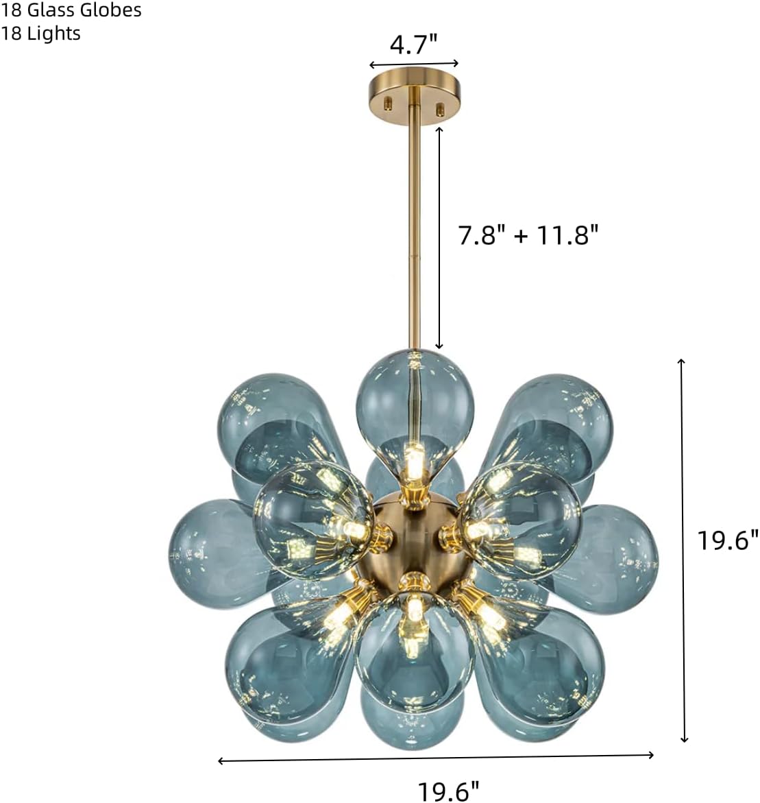 Blue Glass Globe Chandelier Mid-Century Modern Semi Flush Mount Ceiling Light Bubble Ball Light Fixture Gold Sputnik Pendant Light for Dining Room Bedroom - Image 4