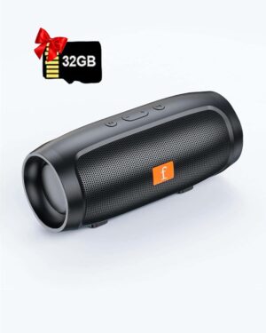 Waterproof Bluetooth Speaker with 32GB SD Card | IPX5 Splash Proof | 1200mAh Battery | 10m Wireless Range | Portable for Outdoor, Shower, Travel (17x8x8cm) (Black)