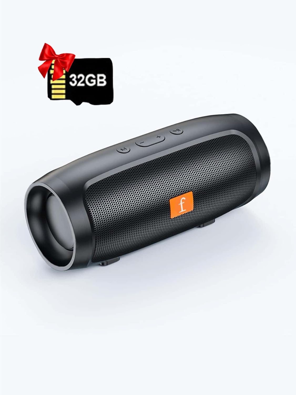 Waterproof Bluetooth Speaker with 32GB SD Card | IPX5 Splash Proof | 1200mAh Battery | 10m Wireless Range | Portable for Outdoor, Shower, Travel (17x8x8cm) (Black)