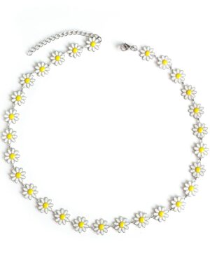 Cute Daisy Flower Necklace Fashion Jewelry For Women Chrysanthemum Choker Enamel Sunflower Neck Jewelry For Women (Necklace)
