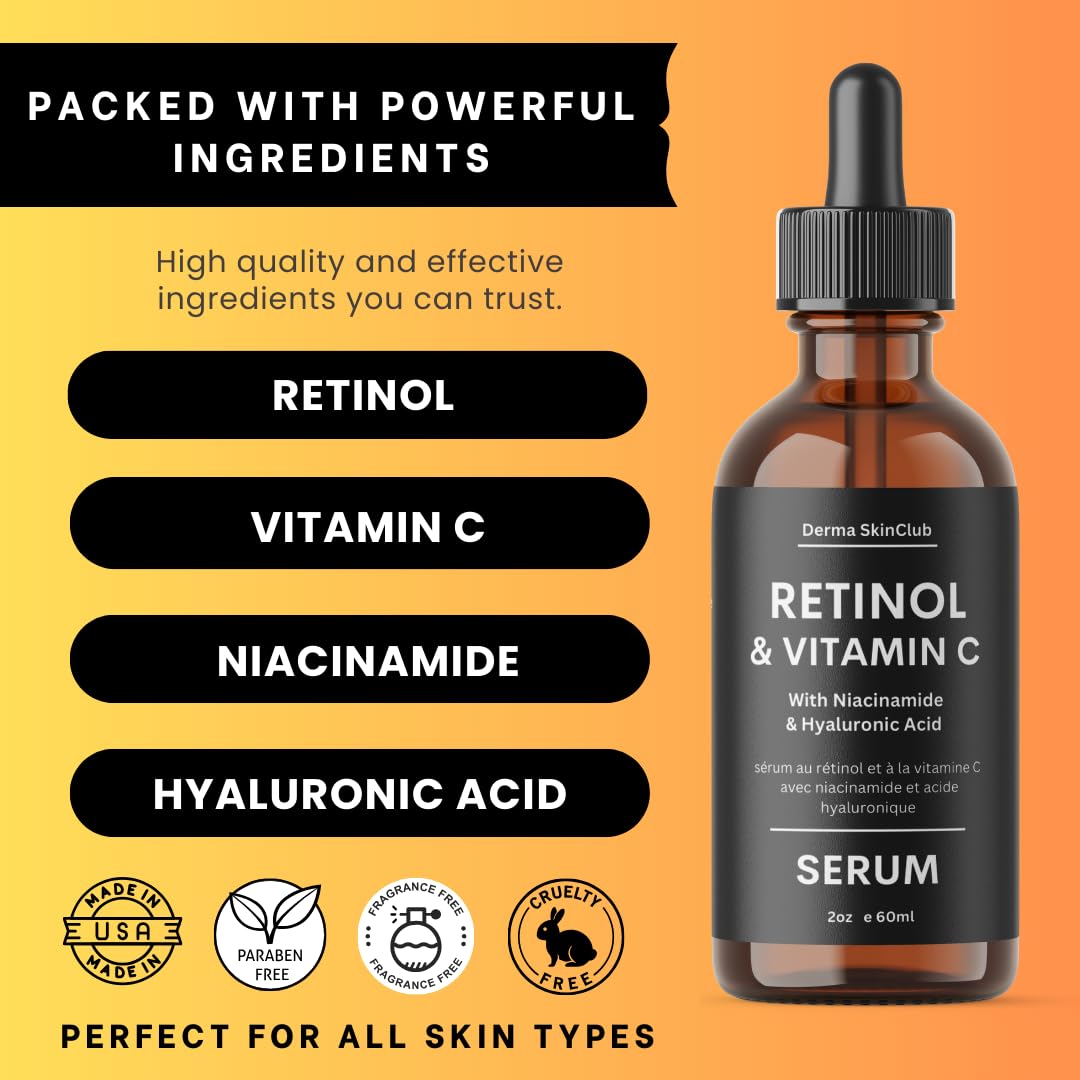 Retinol & Vitamin C Serum with Niacinamide and Hyaluronic Acid, Wrinkle Repair, Plumping, Anti Aging Facial Serum, Hydrating Serum for face - 2oz - Image 3