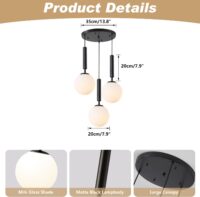 KCO Lighting 3 Light Globe Cluster Pendant Light Modern Large Milk Glass Chandelier Mid Century Black Cluster Chandelier Pendant Lighting Vintage Multi Light Hanging Ceiling Fixture - Image 6