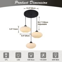 KCO Lighting 3-Light Cluster Pendant Hanging Lights Black Globe Chandelier Light Fixture Large Milk Glass Cluster Pendant Lights Mid Century Modern Multi Light Pendant Lighting Kitchen Island - Image 6