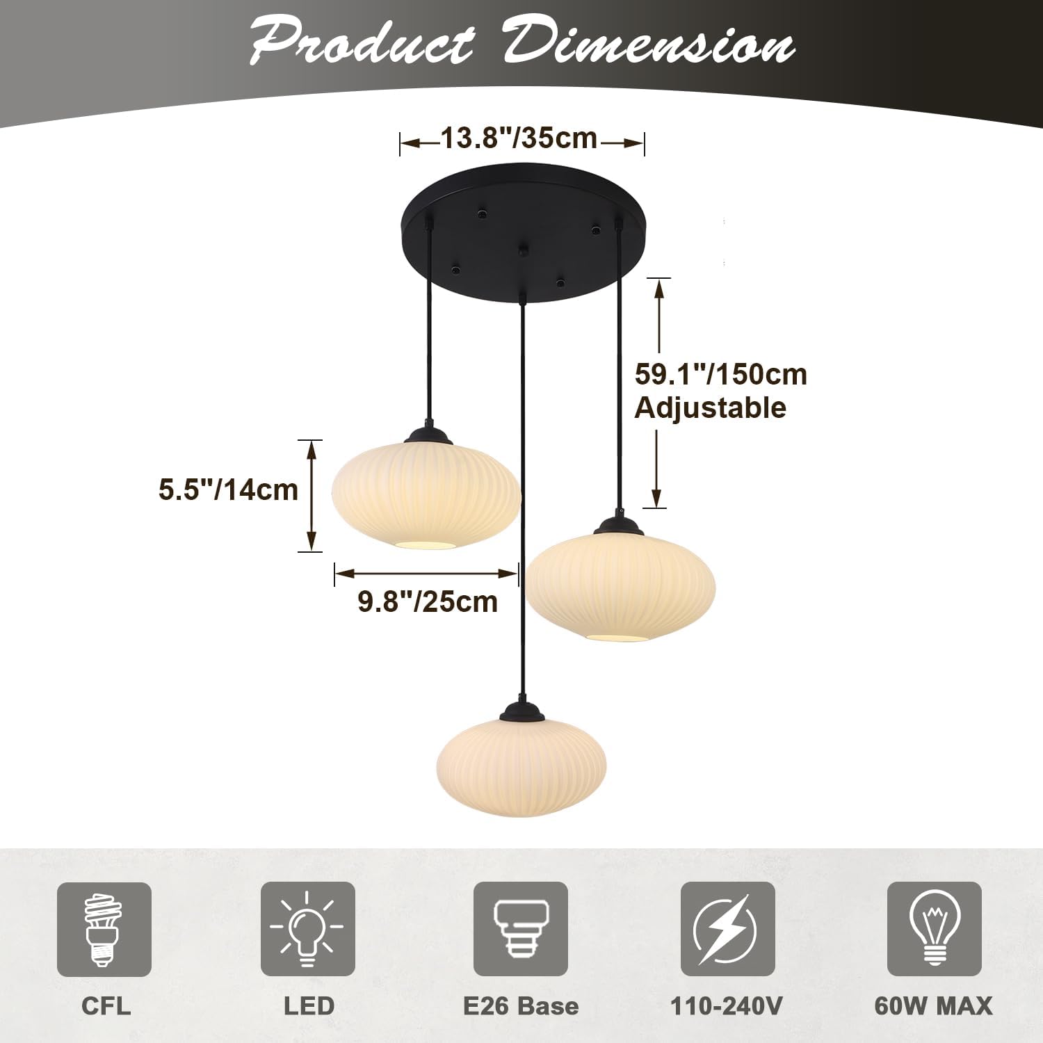 KCO Lighting 3-Light Cluster Pendant Hanging Lights Black Globe Chandelier Light Fixture Large Milk Glass Cluster Pendant Lights Mid Century Modern Multi Light Pendant Lighting Kitchen Island - Image 6