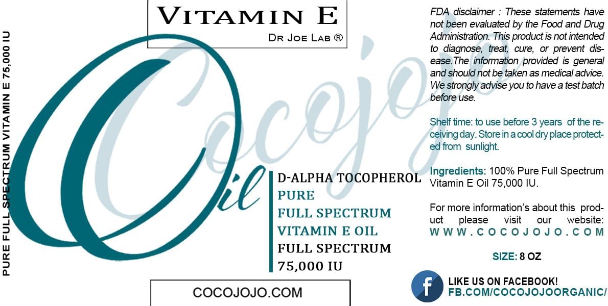 Dr Joe Lab Vitamin E Oil - Pure & Undiluted, Full Spectrum, D-Alpha Tocopherol, 75,000 IU - 8 oz - for Skin, Hair, Nails, Body Care Hydrating Rejuvenating - Packaging May Vary - Image 7