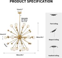 KCO Lighting Modern Gold Globe Sputnik Chandelier 18-Light Milk Glass Ball Round Pendant Lighting Mid Century Contemporary Starburst Chandelier Kitchen Island Dining Lights Fixture (18-Light) - Image 5