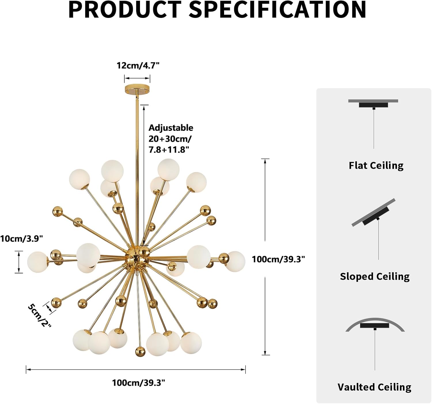 KCO Lighting Modern Gold Globe Sputnik Chandelier 18-Light Milk Glass Ball Round Pendant Lighting Mid Century Contemporary Starburst Chandelier Kitchen Island Dining Lights Fixture (18-Light) - Image 5