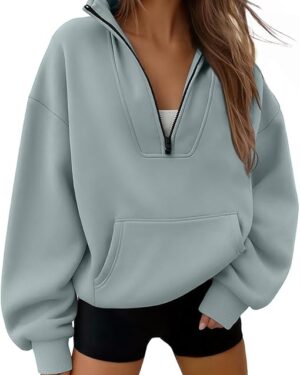 Trendy Queen Womens Oversized Sweatshirts Half Zip Pullover Fall Long Sleeve Quarter Zip Hoodies Teen Girls Y2K Clothes