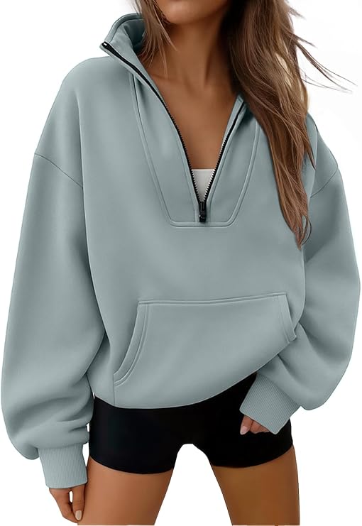 Trendy Queen Womens Oversized Sweatshirts Half Zip Pullover Fall Long Sleeve Quarter Zip Hoodies Teen Girls Y2K Clothes