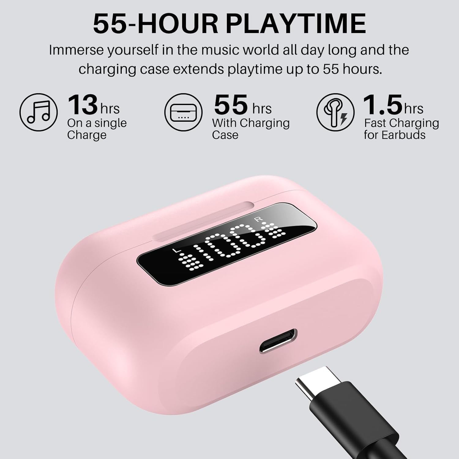 TOZO NC3 Hybrid Active Noise Cancelling Wireless Earbuds with 6 Mics AI Clear Call Ear Buds 55H Playtime with LED Display 32 Preset EQs via APP Bluetooth 5.3 IPX8 Waterproof in Ear Headphones - Image 8