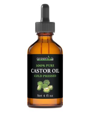 GreenIVe Castor Oil 100% Pure 4 fl oz Bottle Cold Pressed, Hexane Free, Eyelash and Eyebrow Growth Serum, Skin Moisturizer Detox and Wraps