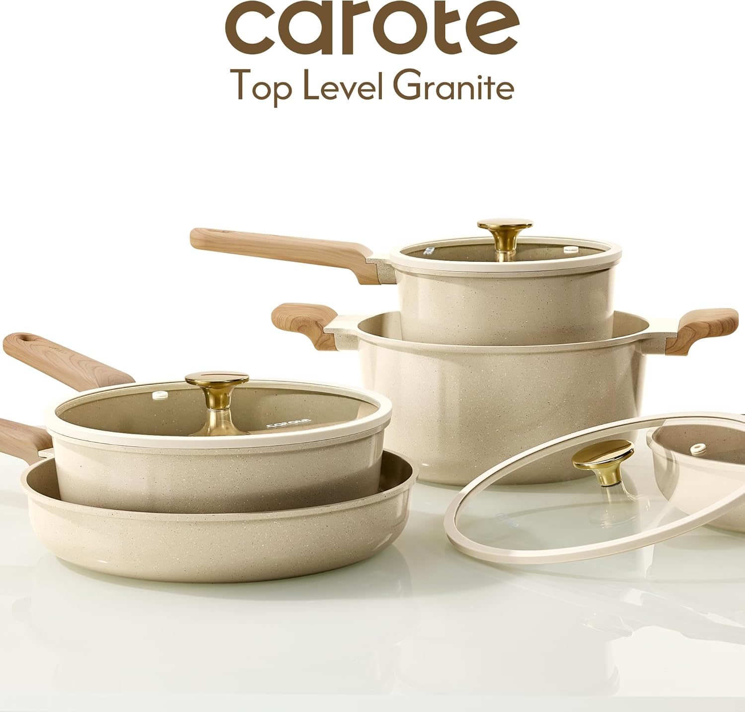 CAROTE 14Pcs Pots and Pans Set Non stick, Ceramic Cookware Set, Non-toxic Kitchen Cooking Set, PFAS and PFOA Free - Image 2