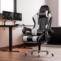 GTPLAYER Gaming Chair, Computer Chair with Footrest and Lumbar Support, Height Adjustable Game Chair with 360°-Swivel Seat and Headrest and for Office or Gaming (Pearl White) - Image 7