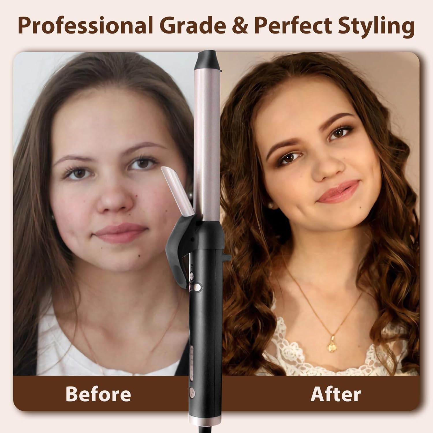 MQUPIN Rotating Curling Iron 1 inch Professional Automatic Wave Hair Curling Wand for Women, Dual Ceramic Voltage Fast Heating Hair Curlers for Long/Middle/Short All Hair (1 INCH, Rose Gold) - Image 4