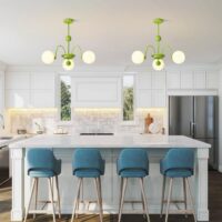 KCO Lighting Mid Century Modern 3-Light Sputnik Chandelier Milk Glass Globe Pendant Light Fixture Nordic Green Chandelier Vintage Flush Mount Ceiling Light for Kitchen Dining Room - Image 3