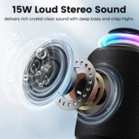 Bluetooth Speaker Wireless,IP67 Waterproof & Dustproof Portable Speaker with Lights,15W Loud Stereo Sound, 2500mAh Battery All Day Playtime, TWS Pairing, BT5.3, Home/Party/Outdoor/Beach (Black) - Image 5