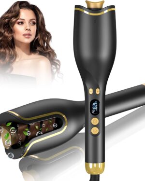 Automatic Curling Iron, Hair Curler 1" Large Slot, 4 Temperature Settings, 12s-19s Timers, Dual Voltage, Anti-Scald, Anti-Tangle, Auto Shut-Off, LCD Display, Fast Heating Easy for Use, Black