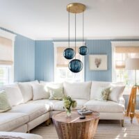 KCO Lighting Mid Century Modern 3-Lights Globe Pendant Light Fixture Brass Gold Cluster Pendant Light Kitchen Island Multi Light Pendant Lighting Ceiling Hanging Blue Glass Hanging Light - Image 4