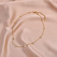 Dainty Pearl Necklace for Women,14K Gold Plated Pearl Choker Daisy Pearl Necklaces Simple White Pearl Necklace for Wedding Prom Bridal Jewelry Gift - Image 5