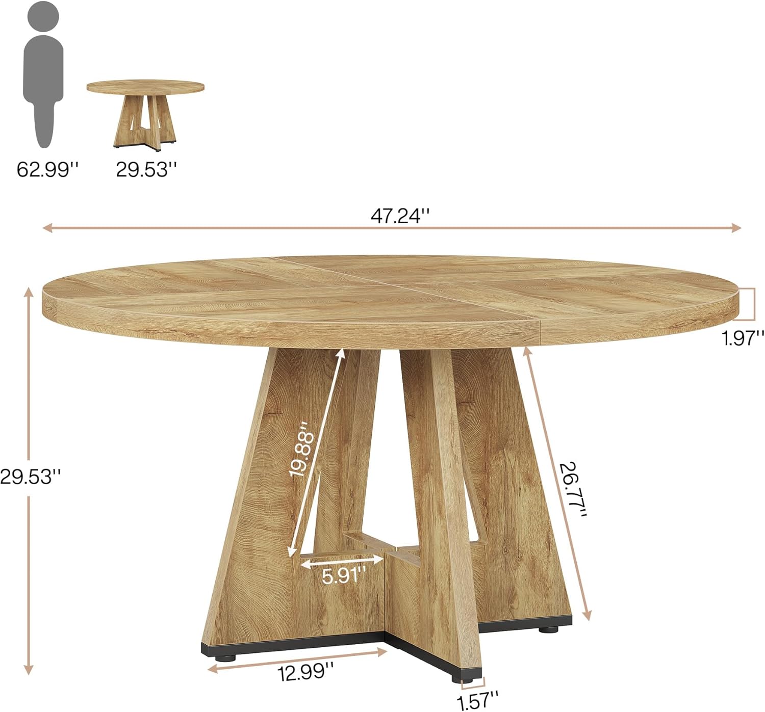 Tribesigns Farmhouse Dining Table, 47 Inch Round Dinner Table for 4 (Natural) - Image 7