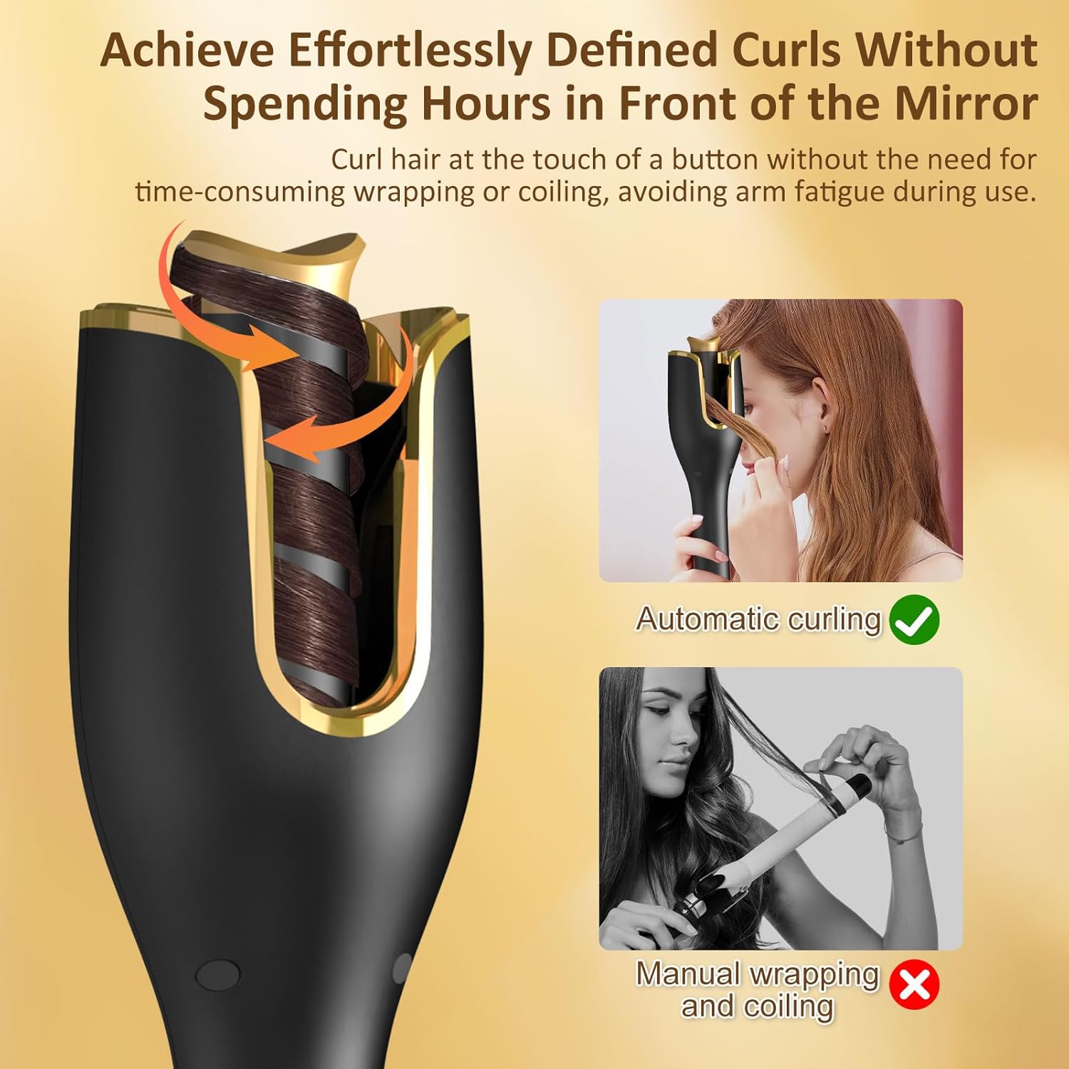 Automatic Curling Iron, Hair Curler 1" Large Slot, 4 Temperature Settings, 12s-19s Timers, Dual Voltage, Anti-Scald, Anti-Tangle, Auto Shut-Off, LCD Display, Fast Heating Easy for Use, Black - Image 6