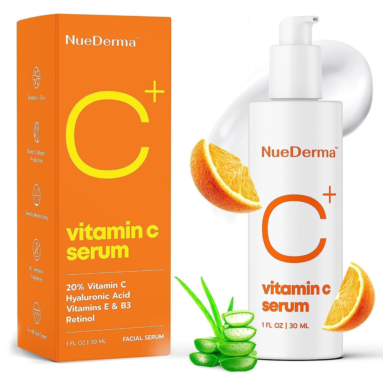 Vitamin C Serum For Face Anti Aging, Brightening, Retinol, Aloe, Hyaluronic Acid, Vitamins E, B3. Boosts Collagen