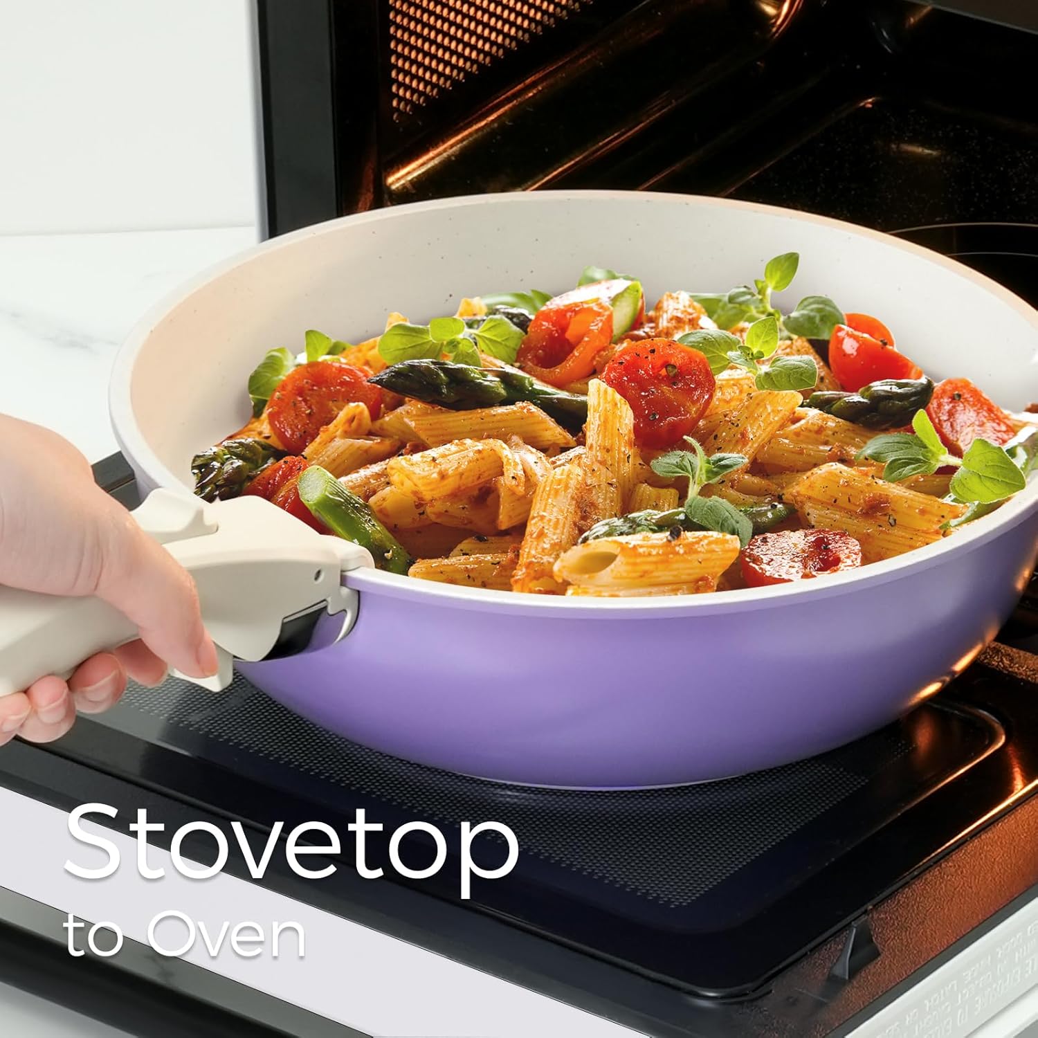 15Pcs Pots and Pans Set Non Stick, Cookware Sets with Detachable Handle, Nonstick RV Kitchen Cooking Tools Removable Handles, Oven Safe, Induction Fast, Stackable Induction Cookware, Purple - Image 3