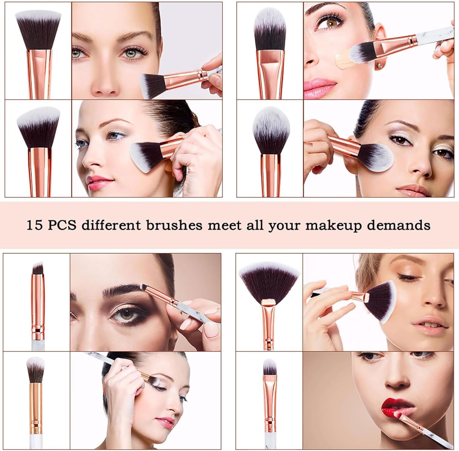 DUAIU Makeup Brushes Set Make Up Brushes Professional 15Pcs Marble Makeup Brush Set for Foundation Powder Concealers and Eyeshadow with Exquisite Marble Bucket Gift Box… - Image 2