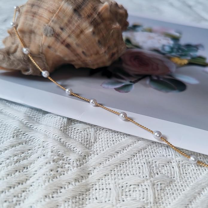 Pearl Necklaces for Women,18K Gold Plated Dainty Single Pearl Pendant Necklace Simple Pearl Choker Necklaces for Women Handmade Pearl Jewelry Bridesmaid Gifts - Image 6