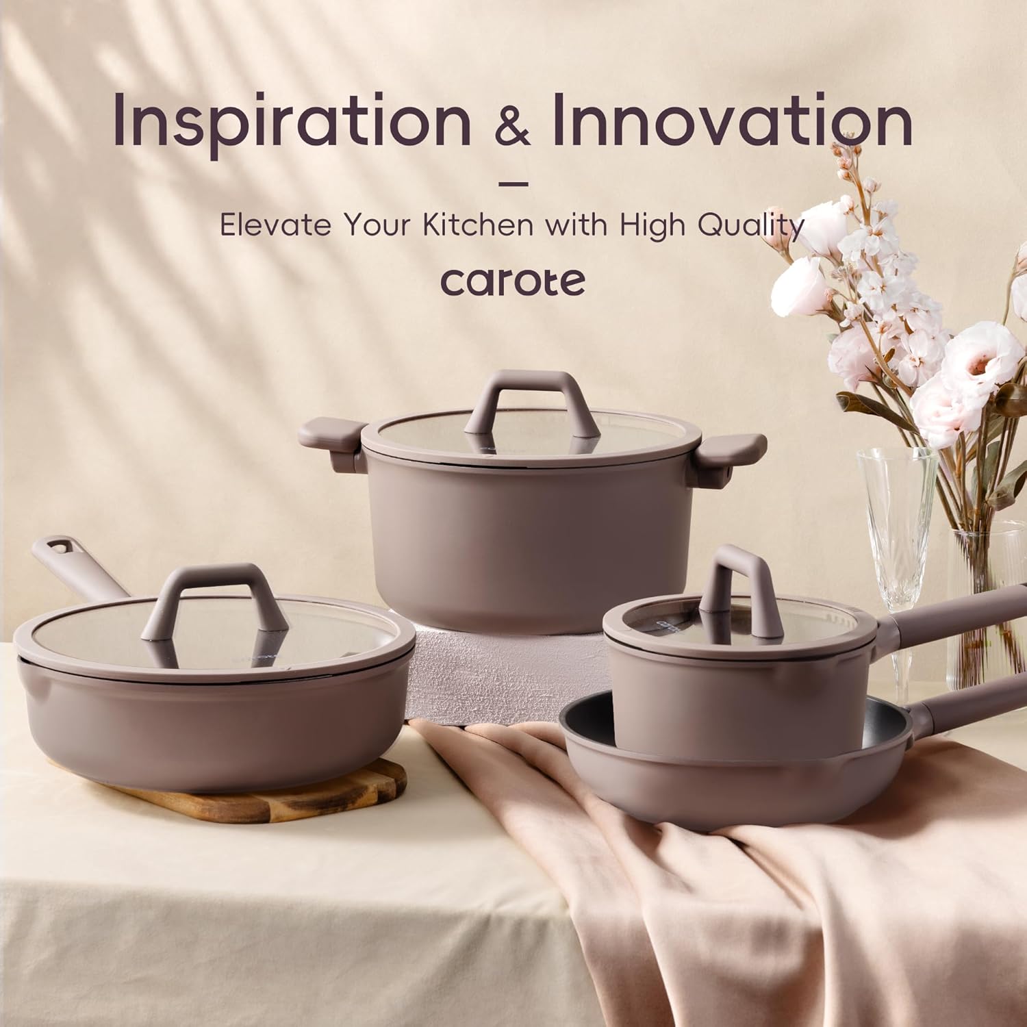 CAROTE 19PCS Pots and Pans Set, Nonstick Cookware Set, Kitchen Cooking Set Induction Non-toxic Granite Set - Image 2