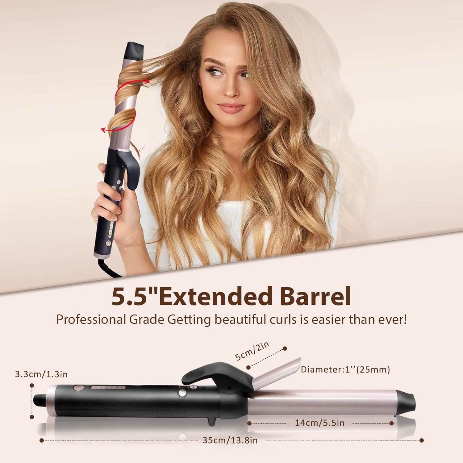 MQUPIN Rotating Curling Iron 1 inch Professional Automatic Wave Hair Curling Wand for Women, Dual Ceramic Voltage Fast Heating Hair Curlers for Long/Middle/Short All Hair (1 INCH, Rose Gold) - Image 3