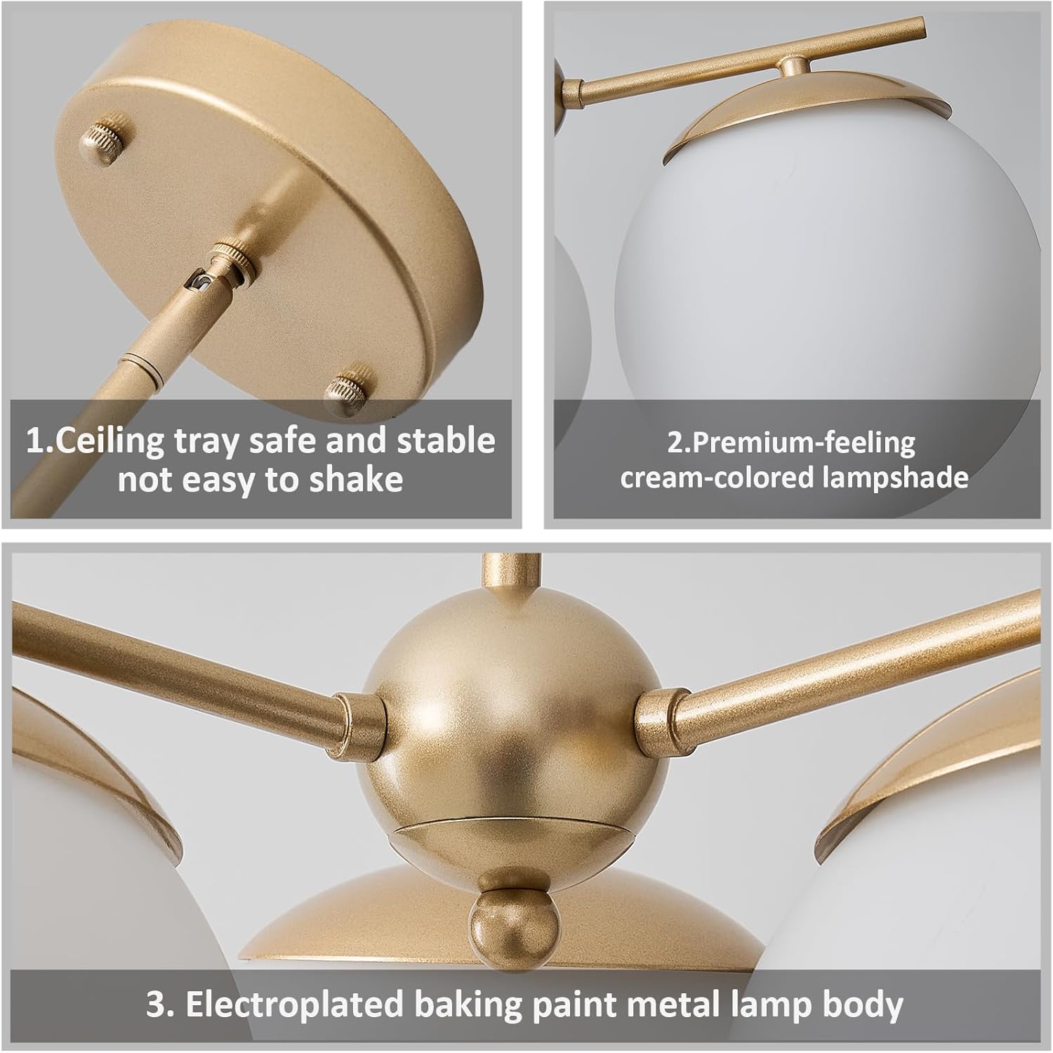 Globe Sputnik Chandelier Light Fixture 3-Light Milk White Glass Pendant Light Nordic Mid-Century Modern Ball Chandelier for Dining Room,Island,Bedroom,Living Room,Height Adjustable - Image 6