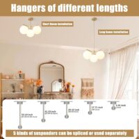 Globe Sputnik Chandelier Light Fixture 3-Light Milk White Glass Pendant Light Nordic Mid-Century Modern Ball Chandelier for Dining Room,Island,Bedroom,Living Room,Height Adjustable - Image 5