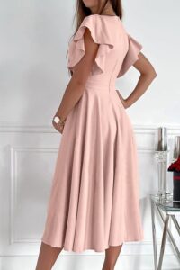 PRETTYGARDEN Summer Midi Dress 2025 Elegant Classy Ruffle Sleeve V Neck Cocktail Wedding Guest Spring Fit and Flared Dresses - Image 4